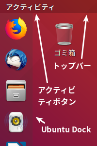 Ubuntu 18.04ではトップバーに多くの機能を集約させています。